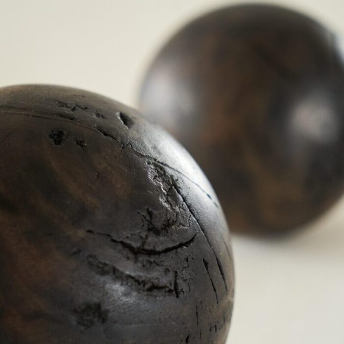 vintage wabi sabi decorative balls in wood 1950s set of 2 8