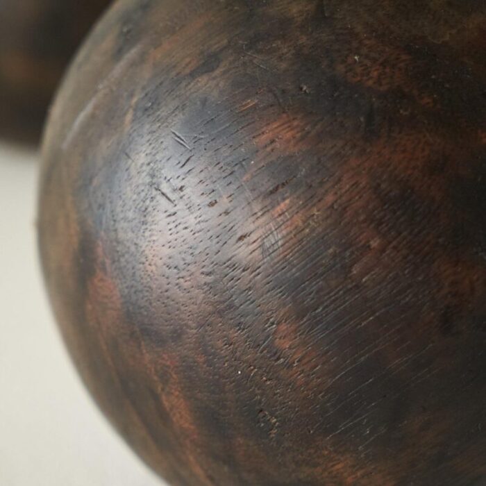 vintage wabi sabi decorative balls in wood 1950s set of 2 9