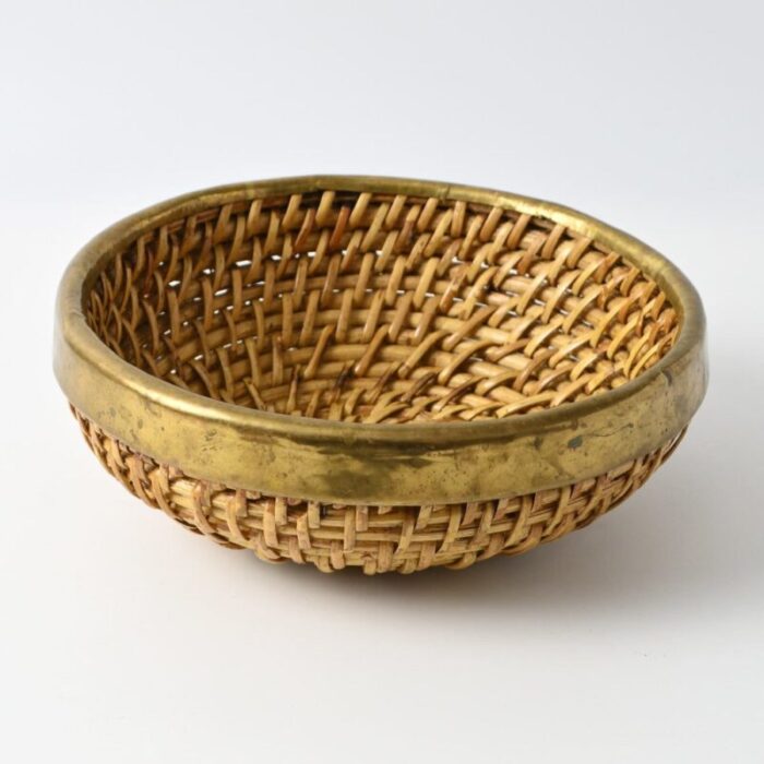 vintage wicker and brass basket 1990s 1