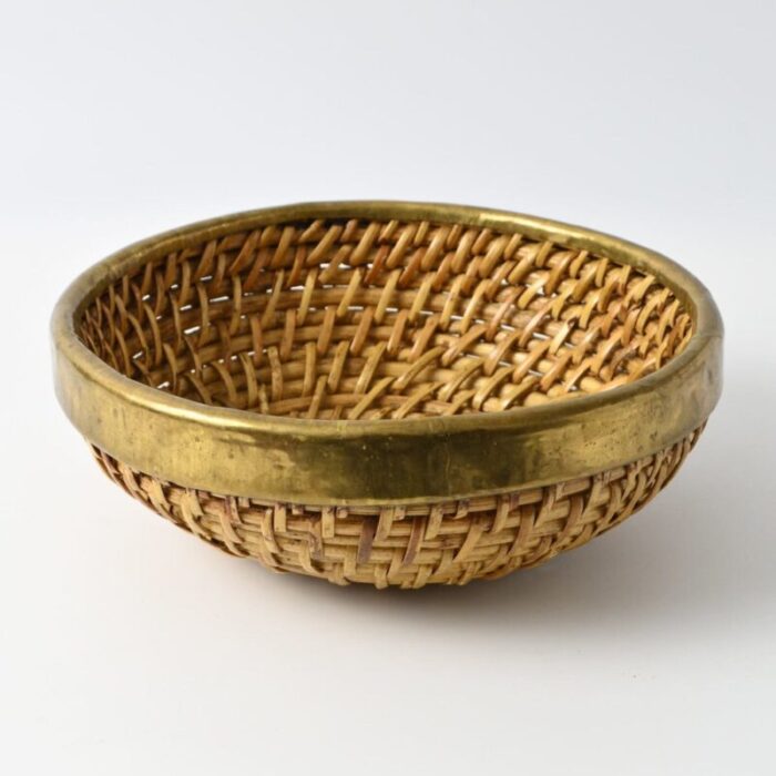 vintage wicker and brass basket 1990s 2