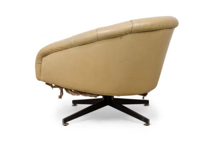 ward bennett american mid century chrome and beige tufted leather swivel tub lounge armchair 0703