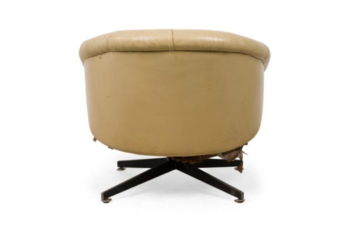 ward bennett american mid century chrome and beige tufted leather swivel tub lounge armchair 6289