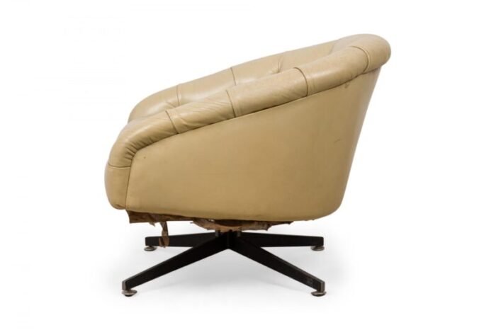 ward bennett american mid century chrome and beige tufted leather swivel tub lounge armchair 6515