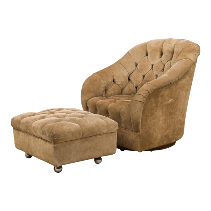 ward bennett american mid century light brown tufted velvet tub lounge chair and ottoman 2 pieces 2526