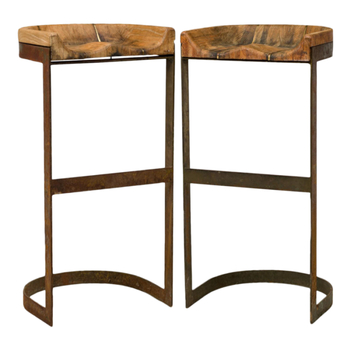 warren bacon mid century american brass and wood horseshoe cantilever barstools a pair 2486