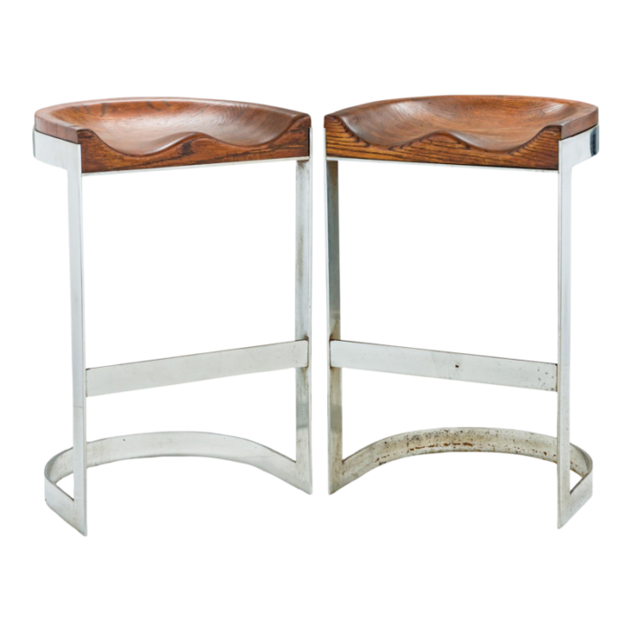 warren bacon mid century american chrome and wood horseshoe cantilever bar stools a pair 4689