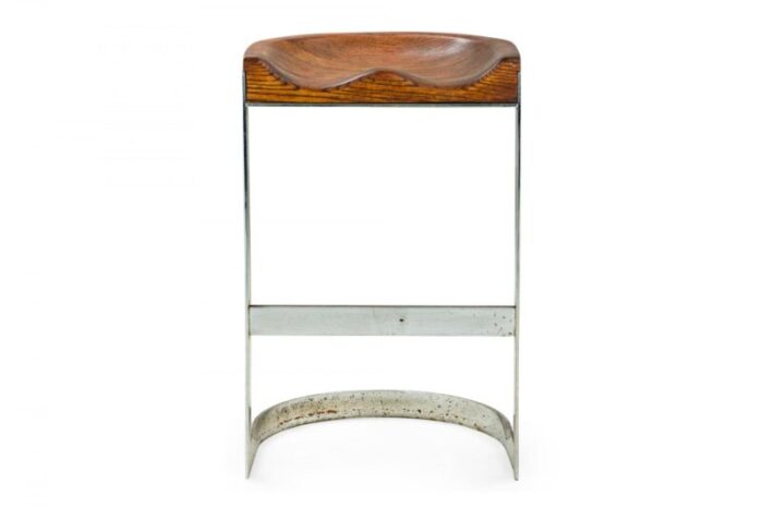 warren bacon mid century american chrome and wood horseshoe cantilever bar stools a pair 7025