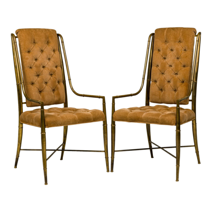 weimanwarren lloyd for mastercraft hollywood regency imperial brass and corduroy armchairs a pair 1649