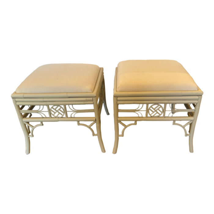 white rattan and canvas square ottomans by red egg a pair 4850