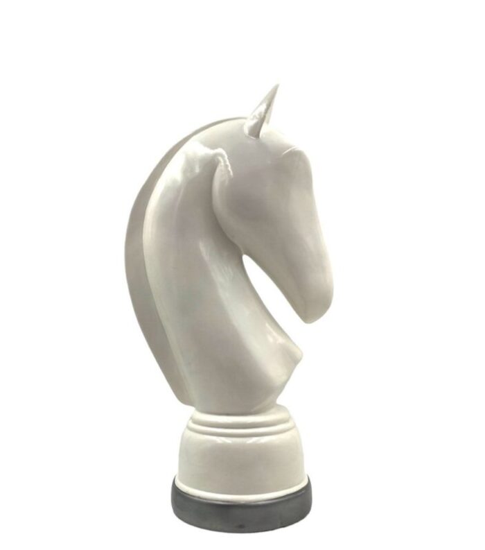 white resin chess horse sculpture italy 1970s 1