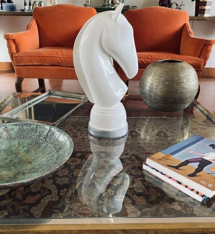 white resin chess horse sculpture italy 1970s 9