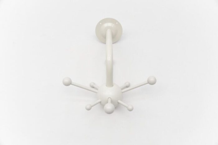 white sputnik wall hook lacquered wood and metal in the style of osvaldo borsani 1970s 6