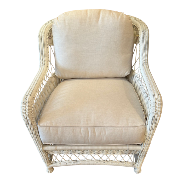 white wicker club chair with custom upholstered cushions 5227