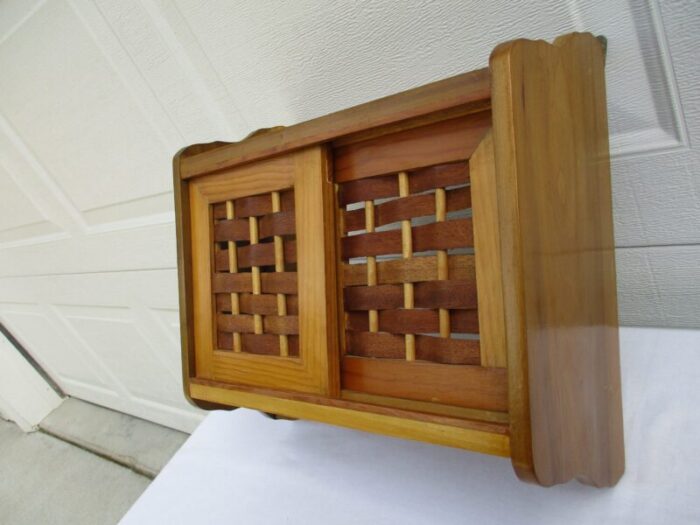 wooden wall cabinet with bark front doors 0685