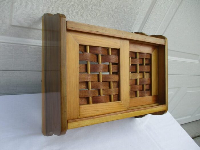 wooden wall cabinet with bark front doors 9572