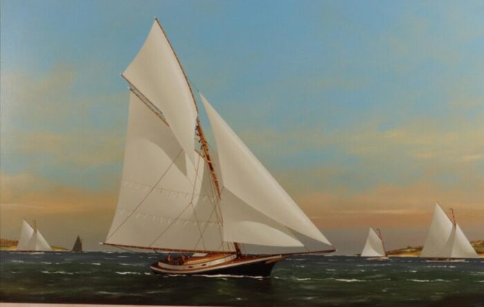 yacht racing off cape cod vernon broe american 1930 2011 oil on board 1156