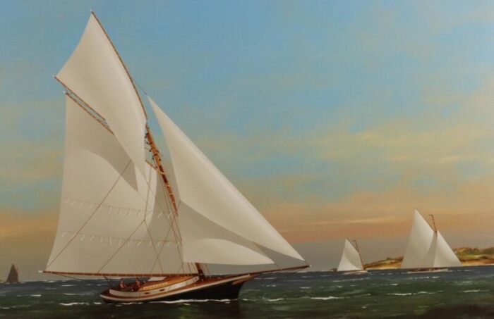 yacht racing off cape cod vernon broe american 1930 2011 oil on board 1741